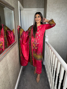 3PC Stitched PINK shalwar Suit Ready to wear KHADDAR winter Wear with KHADDAR dupatta KNE-0315