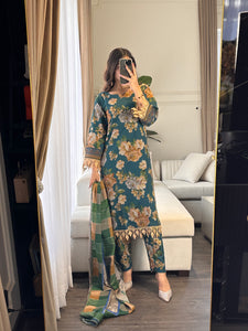 3PC Stitched shalwar Suit Ready to wear DHANAK winter Wear with Dhanak dupatta HW-DH22