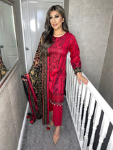 Load image into Gallery viewer, 3 pcs Stitched RED lawn suit Ready to Wear with chiffon dupatta JF-REDLAWN01
