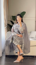 Load image into Gallery viewer, 3pc GREY Embroidered Shalwar Kameez with CHIFFON dupatta Stitched Suit Ready to wear HW-U2423
