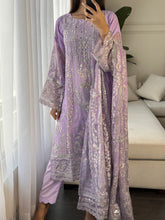 Load image into Gallery viewer, 3pc LILAC Embroidered Shalwar Kameez wit Net dupatta Stitched Suit Ready to wear HW-U2190
