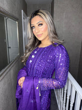 Load image into Gallery viewer, 3pc Embroidered PURPLE with Printed chiffon Dupatta Shalwar Kameez Stitched Suit Ready to wear AN-PURPLE
