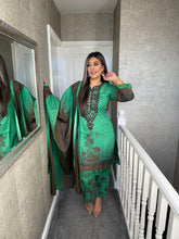 Load image into Gallery viewer, 3PC Stitched GREEN shalwar Suit Ready to wear DHANAK winter Wear with Dhanak dupatta DNE-0305
