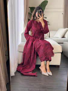 3PC Stitched shalwar Suit Ready to wear DHANAK winter Wear with Dhanak dupatta HW-DH17