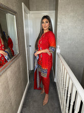 Load image into Gallery viewer, 3PC Stitched Red shalwar Suit Ready to wear KHADDAR winter Wear with KHADDAR dupatta KNE-0102
