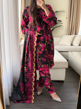 Load image into Gallery viewer, 3PC Stitched Black LINEN shalwar Suit Ready to wear LINEN winter Wear with LINEN dupatta HW-DH34
