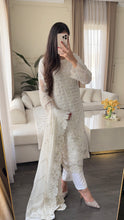 Load image into Gallery viewer, 3pc WHITE Embroidered Shalwar Kameez with CHIFFON dupatta Stitched Suit Ready to wear HW-U2485
