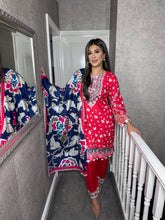 Load image into Gallery viewer, 3PC Stitched RED WHITE shalwar Suit Ready to wear LILEN winter Wear with LILEN dupatta SK-10
