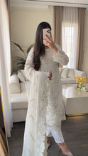 Load image into Gallery viewer, 3pc WHITE Embroidered Shalwar Kameez with CHIFFON dupatta Stitched Suit Ready to wear HW-U2485
