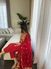 Load image into Gallery viewer, 3pc RED Embroidered Shalwar Kameez with CHIFFON dupatta Stitched Suit Ready to wear HW-ANRED
