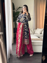 Load image into Gallery viewer, 3pc NAVY PINK Embroidered Shalwar Kameez wit Chiffon dupatta Stitched Suit Ready to wear HW-AN25FL
