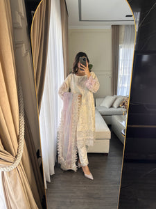 3pc WHITE Embroidered Shalwar Kameez wit CHIFFON  dupatta Stitched Suit Ready to wear HW-U2320