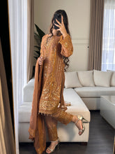 Load image into Gallery viewer, 3pc NUDE Embroidered  Chiffon Shalwar Kameez with Net dupatta Stitched Suit Ready to wear HW-DT83D
