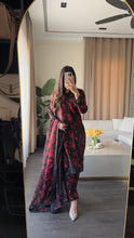 Load image into Gallery viewer, 3 pcs Stitched lawn BLACK RED suit Ready to Wear with CHIFFON dupatta LAWN-053
