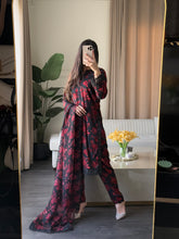 Load image into Gallery viewer, 3 pcs Stitched lawn BLACK RED suit Ready to Wear with CHIFFON dupatta LAWN-053
