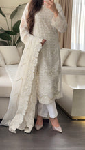 Load image into Gallery viewer, 3pc WHITE Embroidered Shalwar Kameez with CHIFFON dupatta Stitched Suit Ready to wear HW-U2485
