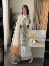 Load image into Gallery viewer, 3pc WHITE Embroidered Shalwar Kameez with Plazoo and Net dupatta Stitched Suit Ready to wear HW-U2420B
