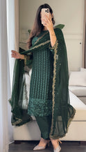 Load image into Gallery viewer, 3pc Emerald Green Embroidered Shalwar Kameez with CHIFFON dupatta Stitched Suit Ready to wear HW-U2419
