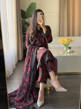 Load image into Gallery viewer, 3 pcs Stitched lawn BLACK RED suit Ready to Wear with CHIFFON dupatta LAWN-053
