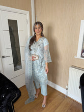 Load image into Gallery viewer, 3pc Embroidered ICE BLUE Chiffon Shalwar Kameez with CHIFFON dupatta Stitched Suit Ready to wear HW-ICEBLUE
