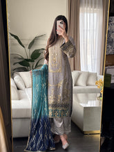 Load image into Gallery viewer, 3pc GREY Embroidered Shalwar Kameez with CHIFFON dupatta Stitched Suit Ready to wear HW-U5323
