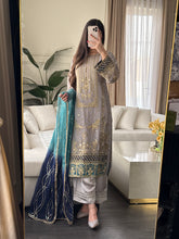 Load image into Gallery viewer, 3pc GREY Embroidered Shalwar Kameez with CHIFFON dupatta Stitched Suit Ready to wear HW-U5323
