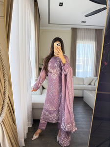 3pc PURPLE Embroidered Shalwar Kameez with CHIFFON dupatta Stitched Suit Ready to wear HW-U2398