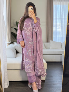3pc PURPLE Embroidered Shalwar Kameez with CHIFFON dupatta Stitched Suit Ready to wear HW-U2398