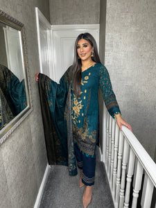 3PC Stitched TEAL GREEN shalwar Suit Ready to wear DHANAK winter Wear with Dhanak dupatta DNE-0313