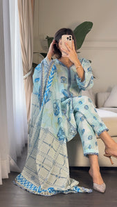 3 pcs Stitched lawn suit Ready to Wear with CHIFFON dupatta LAWN-048