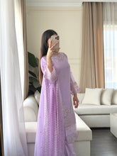Load image into Gallery viewer, 3pc Soft Lavender Embroidered Shalwar Kameez with CHIFFON dupatta Stitched Suit Ready to wear HW-U2416
