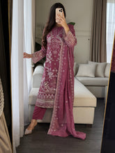 Load image into Gallery viewer, 3pc Deep Mauve Embroidered Shalwar Kameez with CHIFFON dupatta Stitched Suit Ready to wear HW-U2355
