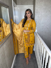 Load image into Gallery viewer, 3PC Stitched Mustard shalwar Suit Ready to wear DHANAK winter Wear with Dhanak dupatta JF-DH07
