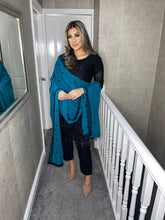 Load image into Gallery viewer, 3pc Black with TEAL Embroidered Dupatta Shalwar Kameez Stitched Suit Ready to wear AN-BLACKTEAL
