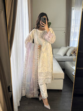 Load image into Gallery viewer, 3pc WHITE Embroidered Shalwar Kameez wit CHIFFON  dupatta Stitched Suit Ready to wear HW-U2320
