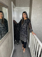 Load image into Gallery viewer, 3pc BLACK Embroidered Shalwar Kameez wit Net dupatta Stitched Suit Ready to wear HW-UQ2249
