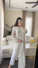 Load image into Gallery viewer, 3pc WHITE Embroidered Shalwar Kameez with CHIFFON dupatta Stitched Suit Ready to wear HW-U2485
