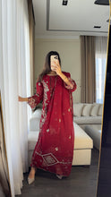 Load image into Gallery viewer, 3pc BLOOD RED Embroidered Shalwar Kameez with CHIFFON dupatta Stitched Suit Ready to wear HW-U2399
