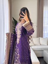 Load image into Gallery viewer, 3 pcs Stitched Purple lawn suit Ready to Wear with chiffon dupatta LNE-24015
