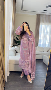 3pc PURPLE Embroidered Shalwar Kameez with CHIFFON dupatta Stitched Suit Ready to wear HW-U2398