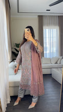 Load image into Gallery viewer, 3pc GREY MAUVE Embroidered Shalwar Kameez with CHIFFON dupatta Stitched Suit Ready to wear HW-U2284
