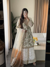 Load image into Gallery viewer, 3pc WHITE Embroidered Shalwar Kameez with Plazoo and Net dupatta Stitched Suit Ready to wear HW-U2420B
