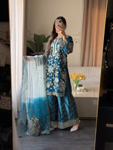 Load image into Gallery viewer, 3pc Embroidered Shalwar Kameez with Plazoo and Net dupatta Stitched Suit Ready to wear HW-U2420C
