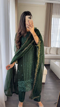 Load image into Gallery viewer, 3pc Emerald Green Embroidered Shalwar Kameez with CHIFFON dupatta Stitched Suit Ready to wear HW-U2419
