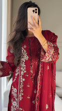 Load image into Gallery viewer, 3pc BLOOD RED Embroidered Shalwar Kameez with CHIFFON dupatta Stitched Suit Ready to wear HW-U2399
