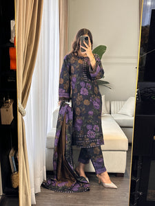 3PC Stitched shalwar Suit Ready to wear DHANAK winter Wear with Dhanak dupatta HW-DH25