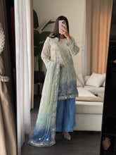 Load image into Gallery viewer, 3pc Embroidered Shalwar Kameez with Net Plazoo and Chiffon dupatta Stitched Suit Ready to wear HW-AN3052
