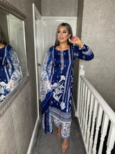 Load image into Gallery viewer, 3 pcs Stitched BLUE lawn suit Ready to Wear with chiffon dupatta LNE-24004
