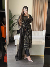 Load image into Gallery viewer, 3pc BLACK Embroidered Shalwar Kameez wit Chiffon dupatta Stitched Suit Ready to wear HW-U2526

