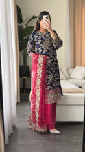 Load image into Gallery viewer, 3pc NAVY PINK Embroidered Shalwar Kameez wit Chiffon dupatta Stitched Suit Ready to wear HW-AN25FL
